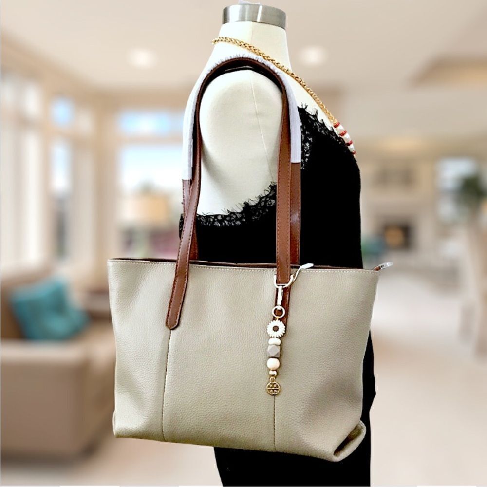 LEATHER TOTE HANDBAG SHOULDER BAG NEUTRAL COLOR